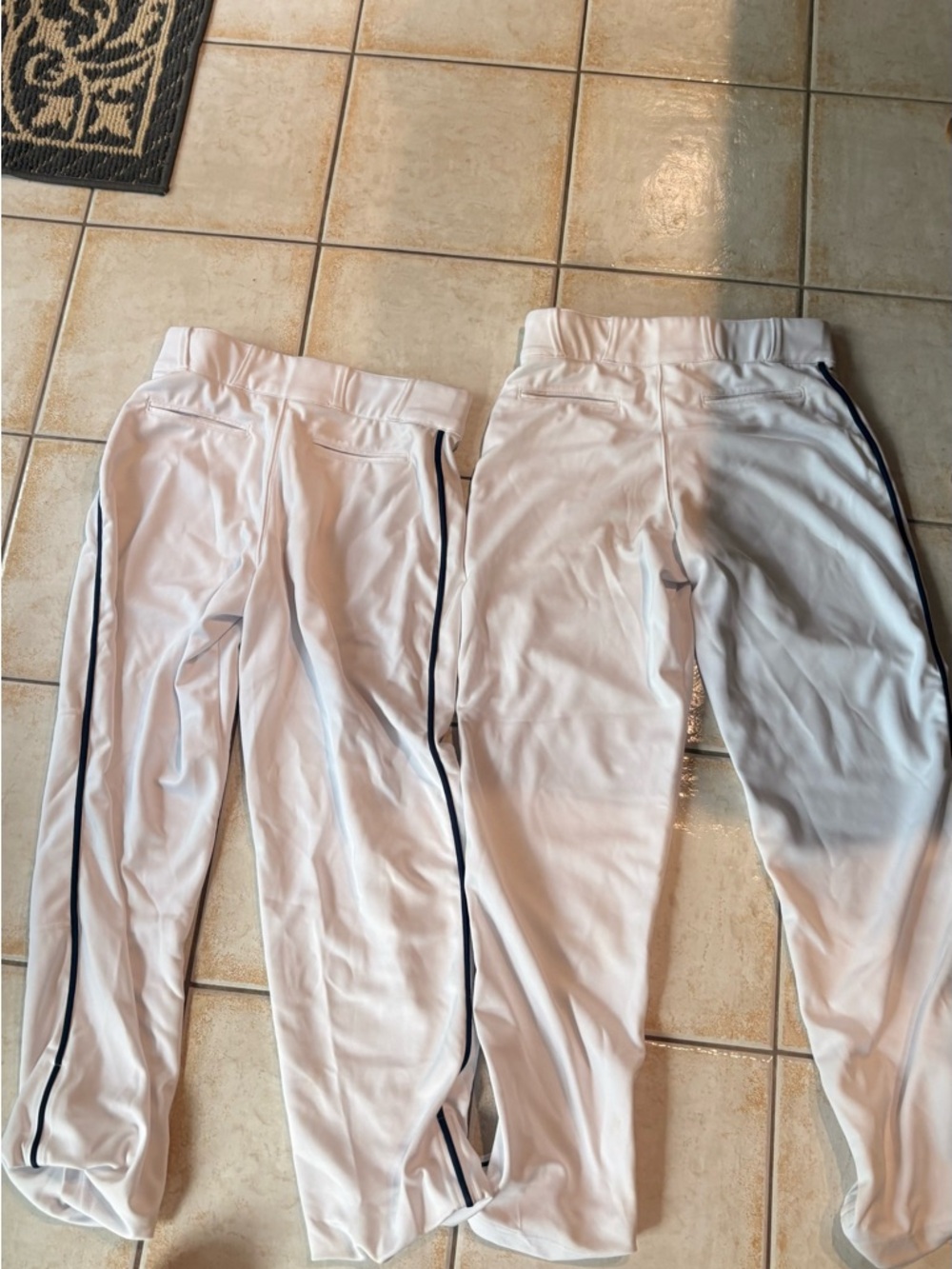 Champro White Baseball Pants (2 pair) with navy stripe w/white belt